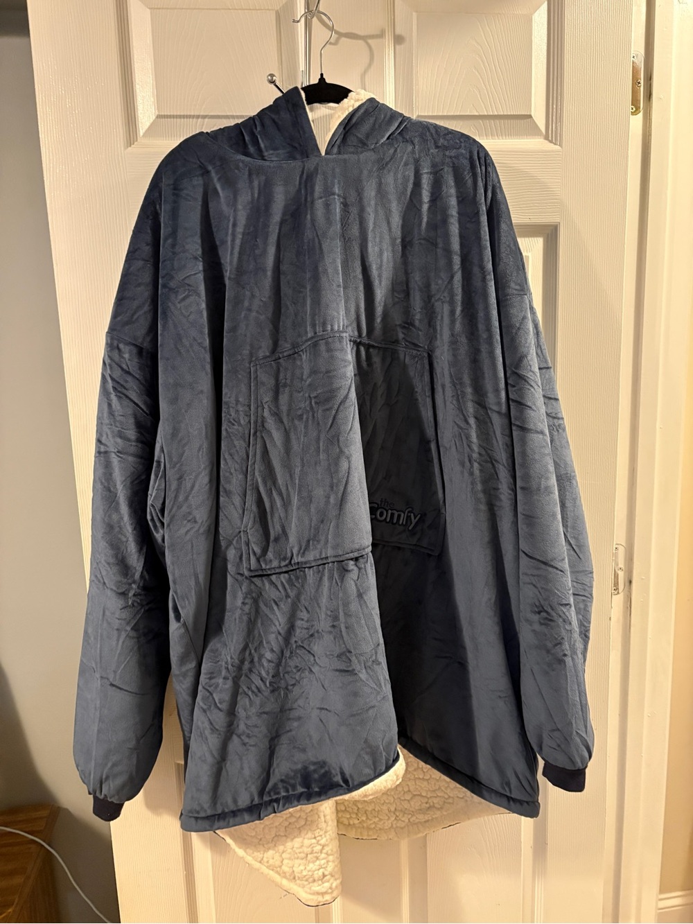 Plush Hooded Oversized Pullover - Deep Blue